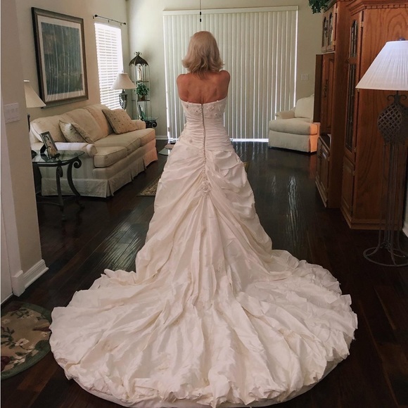 Size 2 petite wedding dress- never worn. Includes bustle and bra cups - Picture 2 of 8